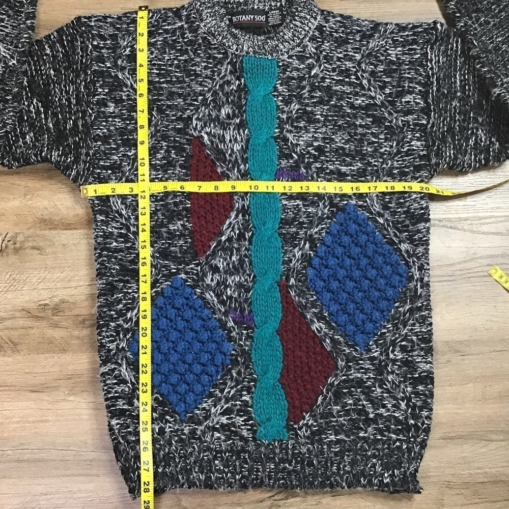 VINTAGE Sweater Size Large 1980’s Grandpa Cosby Style Multicolor Gray Teal - Picture 9 of 9